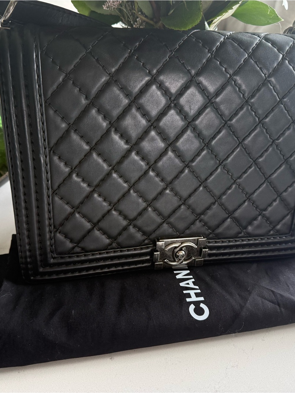 Chanel Chevron Lambskin New Medium Boy Bag With Dust Bag